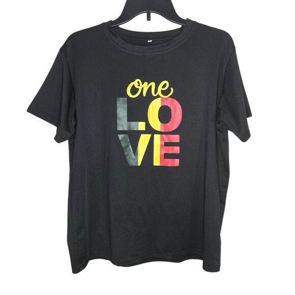 BLACK "ONE LOVE" REGGAE INSPIRED GRAPHIC TEE SIZE L 0309 - Picture 1 of 8